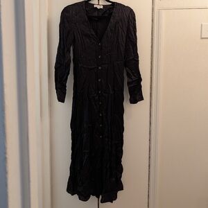 & Other Stories Los Angeles Atelier Black Button Front Satin Maxi Dress Size US4